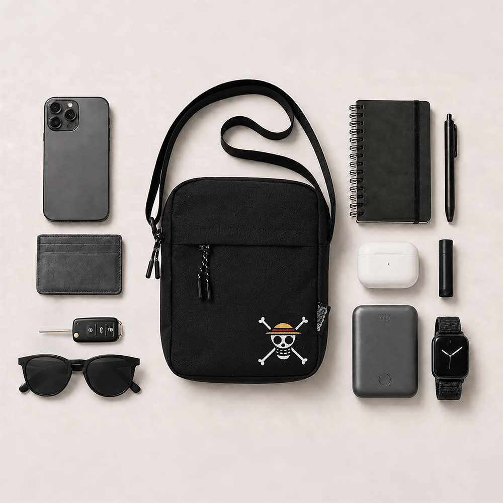 One Piece Luffy Jolly Roger Crossbody Bag (Black) 22.8cm