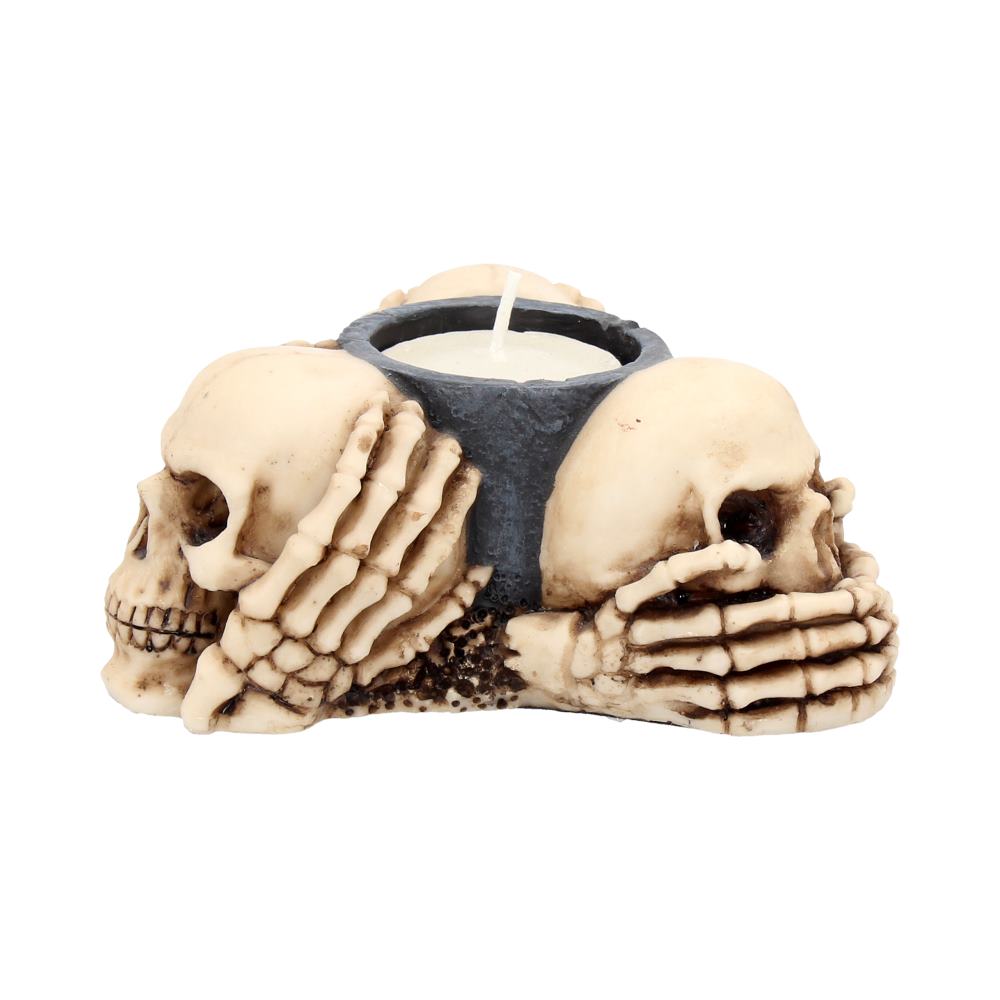 Three Wise Skulls Tealight Holder 11cm