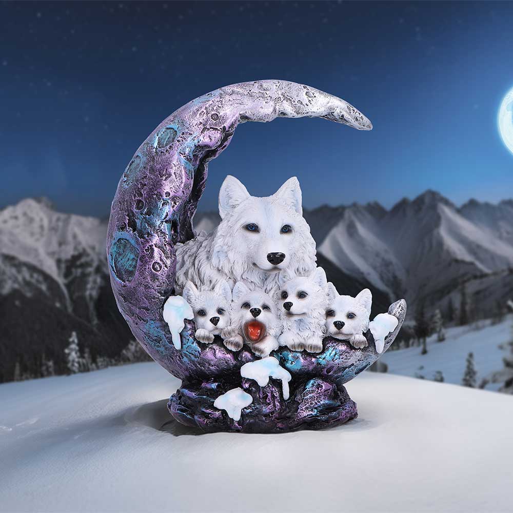 Winter Moon Wolf Ornament with LED 20cm