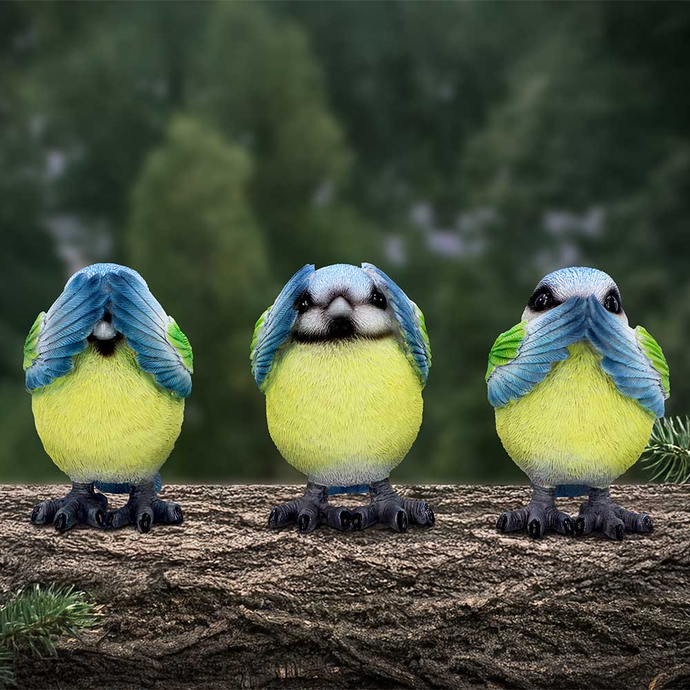 Three Wise Blue Tits 8.5cm