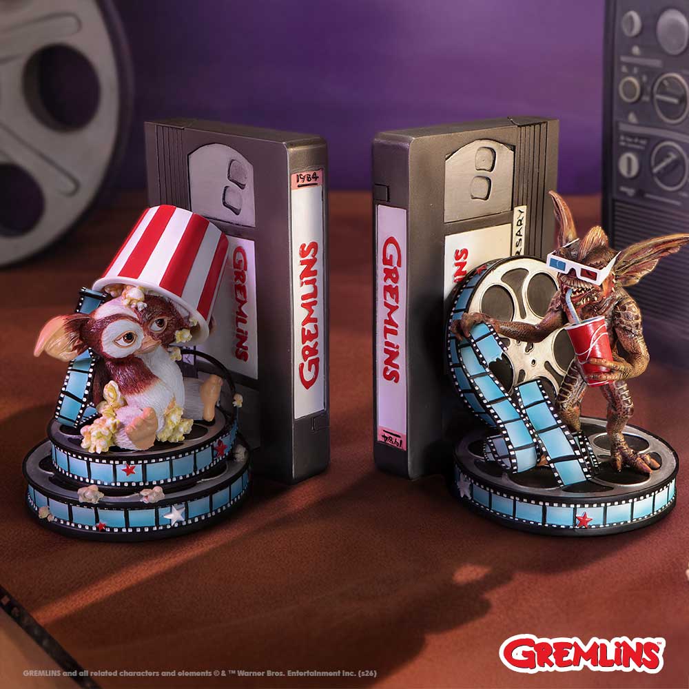 Nemesis Now Gremlins-themed bookends, 18cm tall, featuring detailed monster designs for decorative book organization.