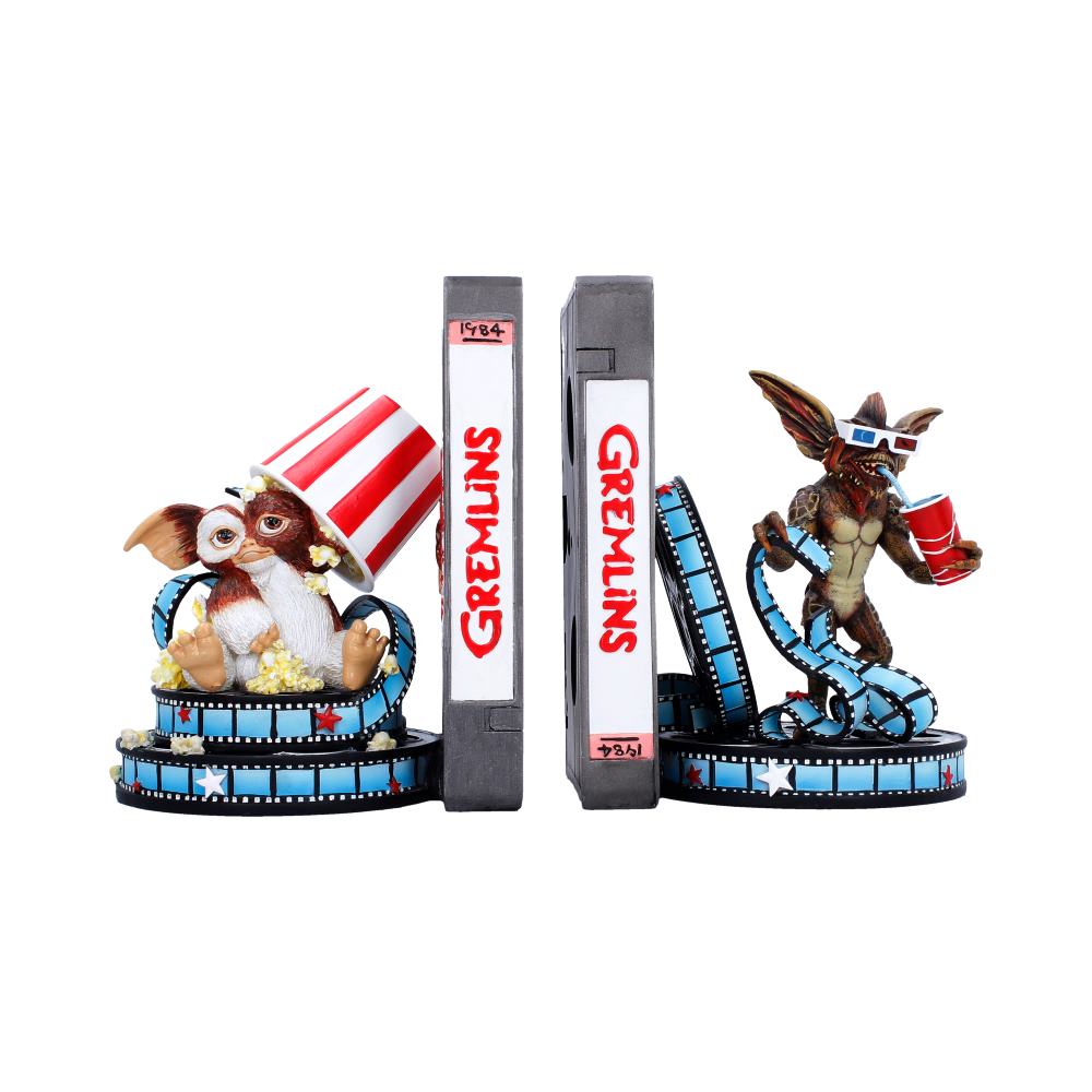Nemesis Now Gremlins bookends, 18cm tall, featuring detailed Gremlins characters for decorative book organization.