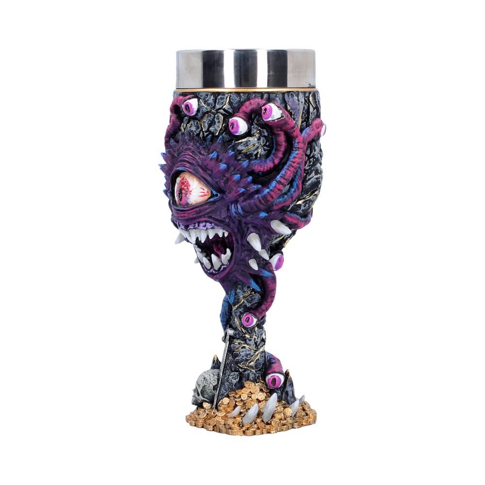 Nemesis Now Dungeons & Dragons Beholder goblet figurine, 19.5cm tall, detailed fantasy creature sculpture on a stand.