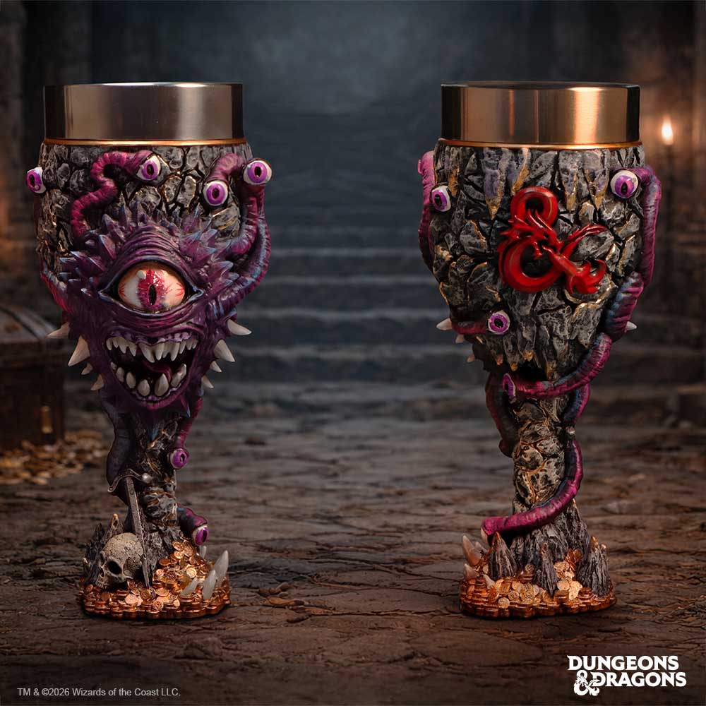 Dungeons & Dragons Beholder goblet figurine by Nemesis Now, 19.5cm tall, detailed fantasy creature sculpture with eye stalks and open mouth.