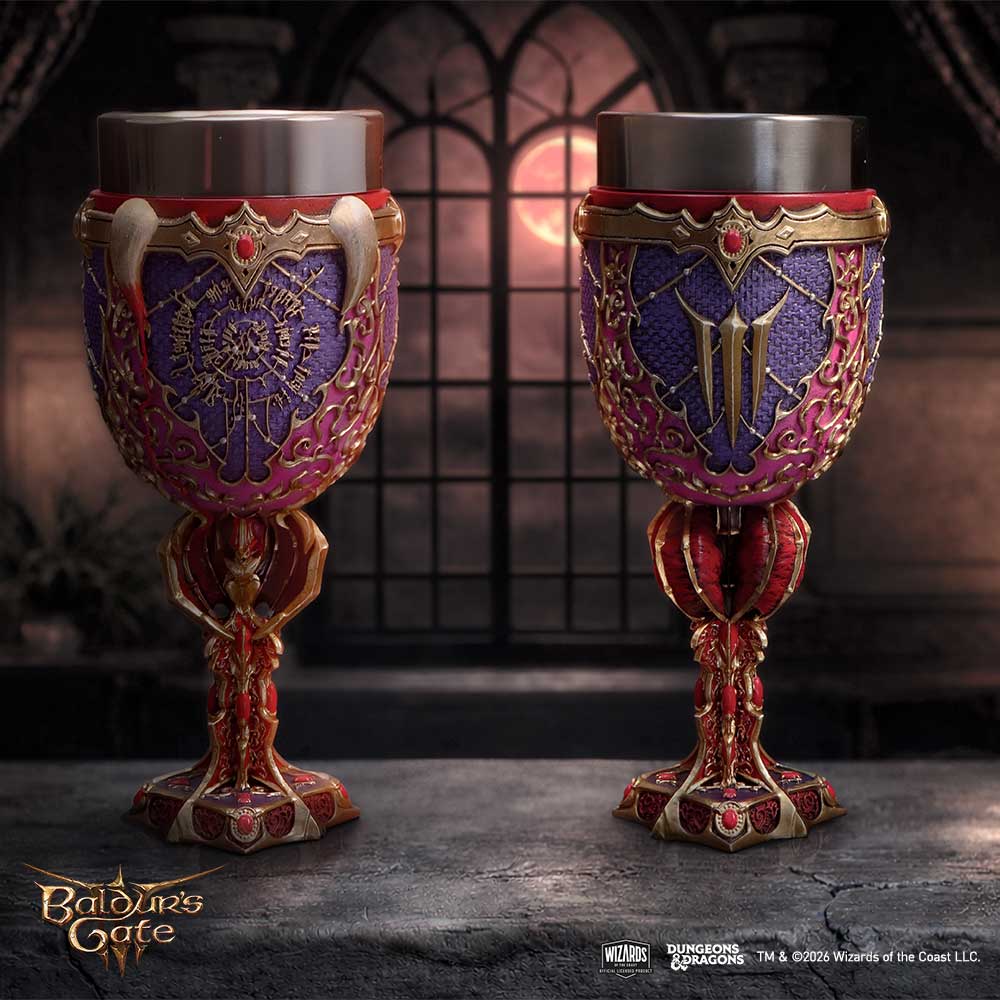 Nemesis Now Baldur's Gate 3 Astarion goblet figurine, 19.6cm tall, detailed fantasy character sculpture.