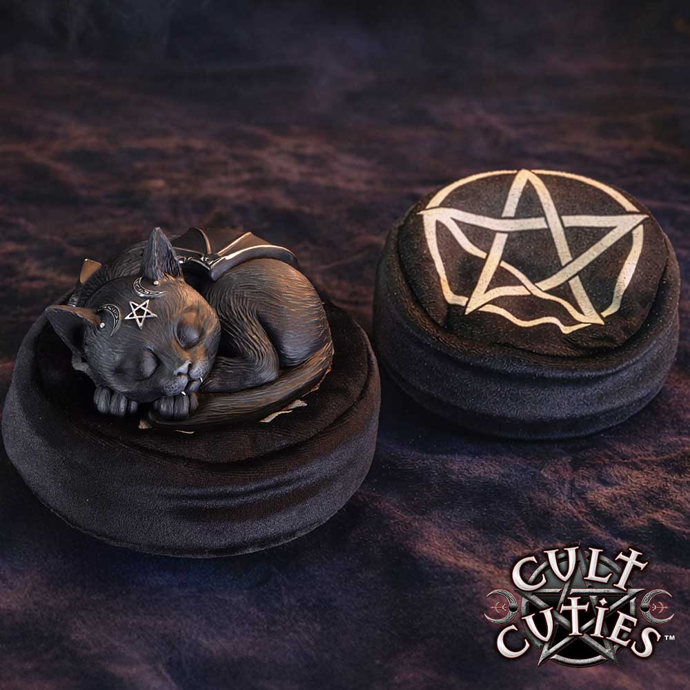 Nemesis Now Malpuss Dreams 8.8cm figurine featuring a whimsical, detailed cat design on a decorative base.