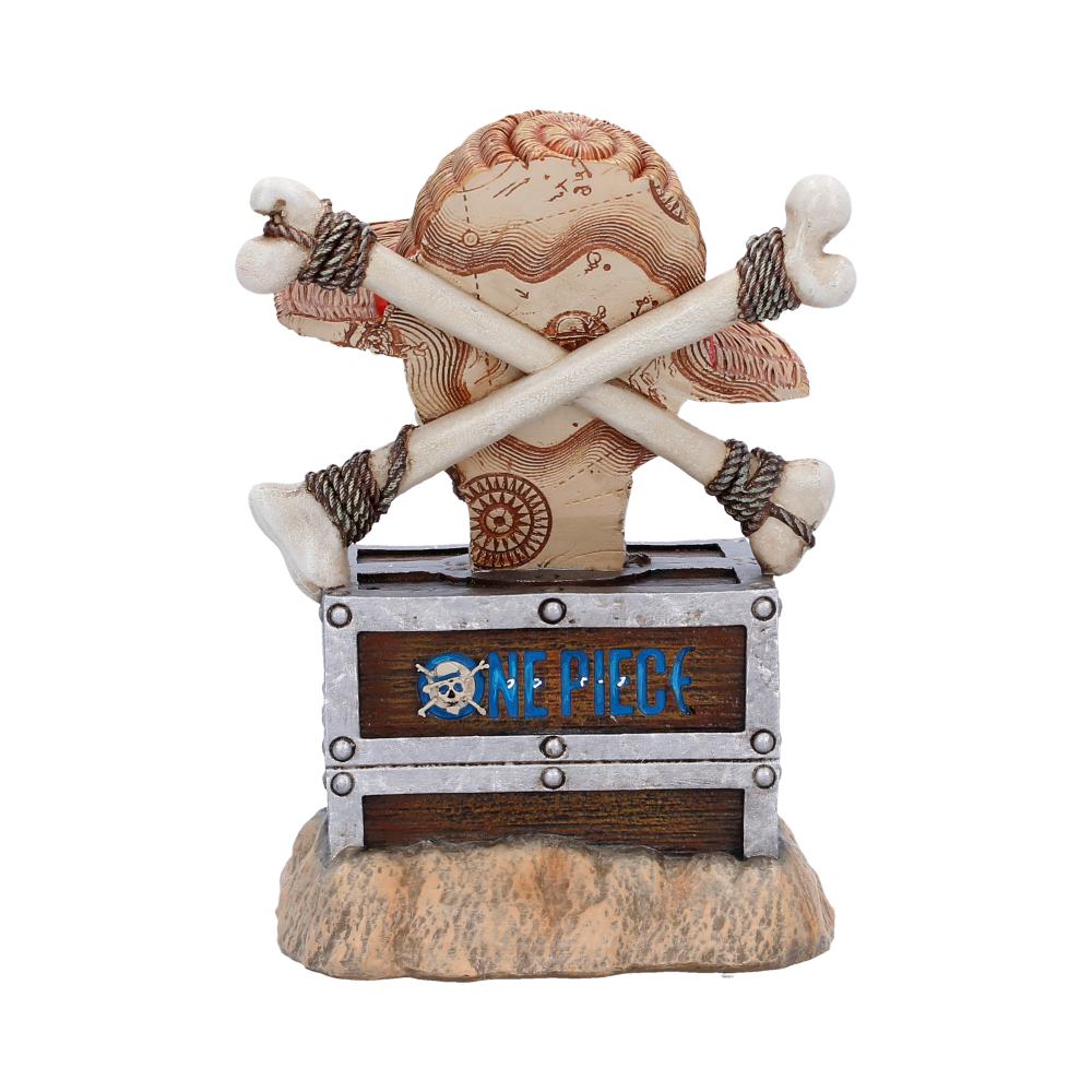Nemesis Now One Piece Luffy Jolly Roger perpetual calendar, 15.8cm tall, featuring pirate-themed design with Luffy's symbol.