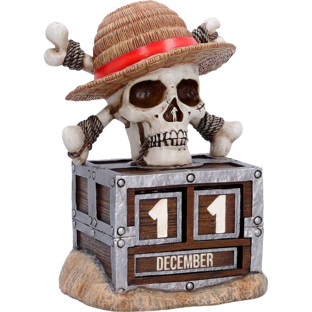 One Piece Luffy Jolly Roger perpetual calendar by Nemesis Now, featuring a 15.8cm design with vibrant pirate-themed artwork.