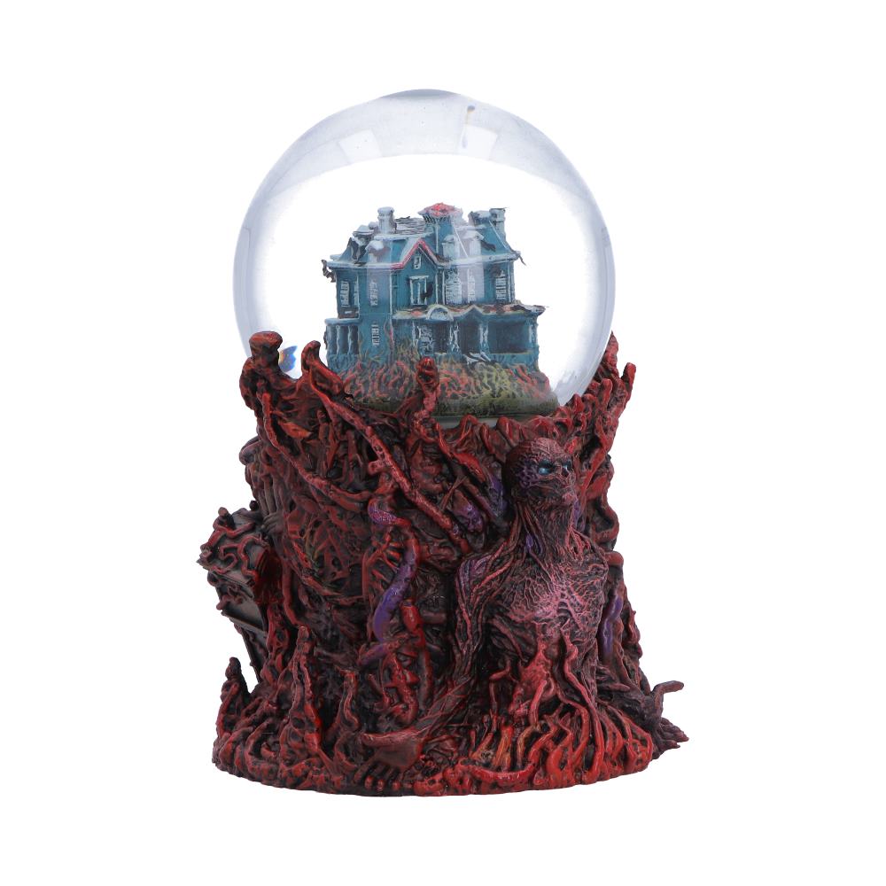 Stranger Things Vecna motorized snow globe by Nemesis Now showing Vecna figure inside with snow effect, 17.7cm tall.
