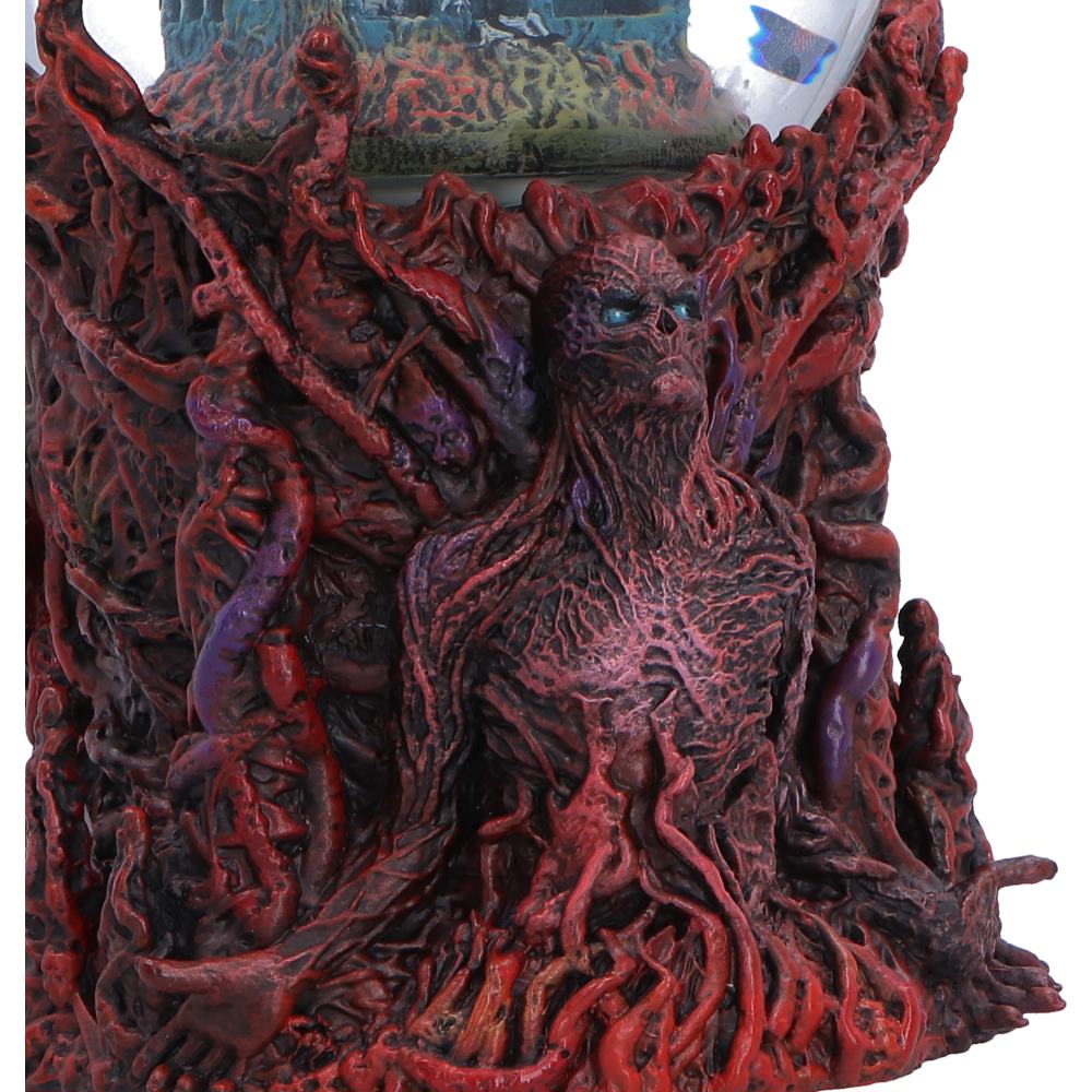 Nemesis Now Stranger Things Vecna motorized snow globe with detailed figure and swirling snow, measures 17.7cm tall.