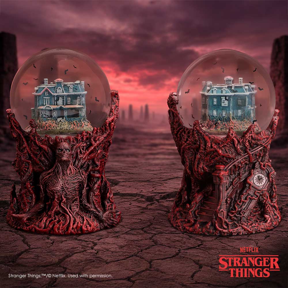 Stranger Things Vecna motorized snow globe by Nemesis Now featuring Vecna figure inside with swirling snow and a 17.7cm height.