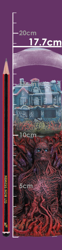 Nemesis Now Stranger Things Vecna motorized snow globe featuring detailed scene and swirling snow, measures 17.7cm.