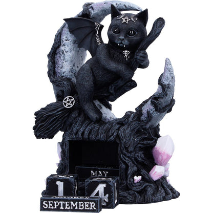 Nemesis Now Malpuss Perpetual Calendar, 16cm, decorative wooden calendar with intricate design and movable date and month dials.
