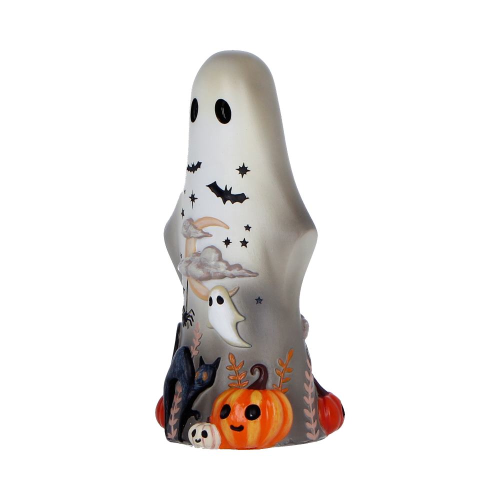 Nemesis Now Boo-Who? Mortimer figurine, 13.5cm tall, detailed ceramic sculpture with spooky ghost design, perfect for Halloween decor.