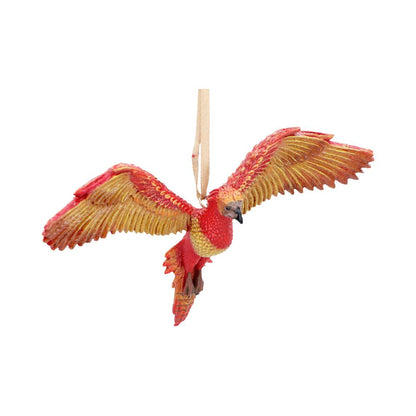 Harry Potter Fawkes in Flight hanging ornament by Nemesis Now, 8.2cm, featuring a detailed depiction of Fawkes the phoenix in flight.