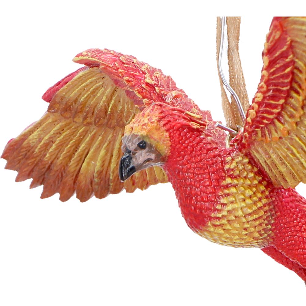 Harry Potter Fawkes in Flight hanging ornament by Nemesis Now, 8.2cm, detailed ceramic bird sculpture with vibrant colors.