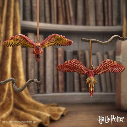Harry Potter Fawkes in Flight hanging ornament by Nemesis Now, 8.2cm tall, detailed ceramic bird with wings spread.