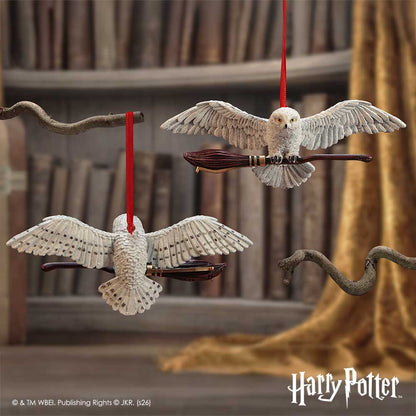Harry Potter Hedwig in flight hanging ornament by Nemesis Now, featuring detailed owl design and 5.4cm size.