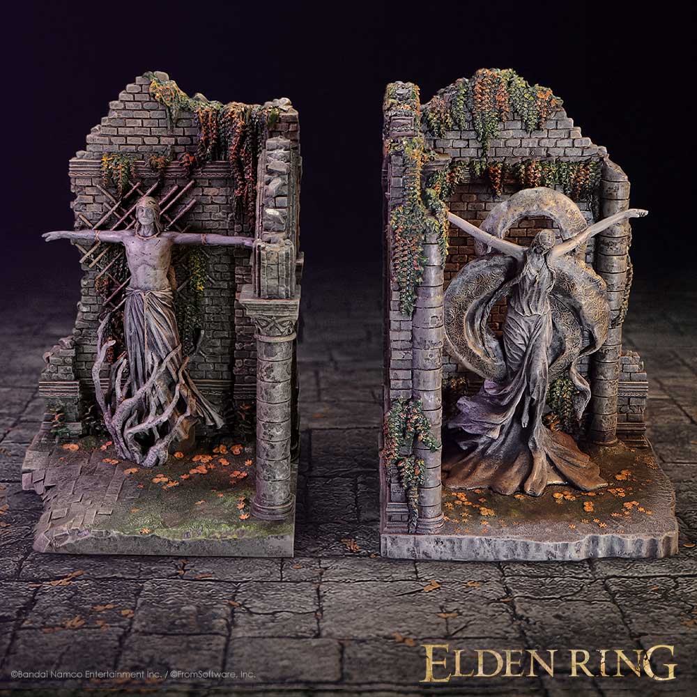 Nemesis Now Elden Ring Radagon and Queen Marika bookends, 19.8cm, featuring detailed fantasy character designs for display.