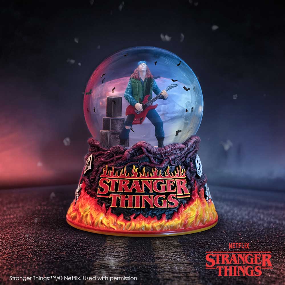 Stranger Things Eddie’s Sacrifice snow globe by Nemesis Now featuring a detailed scene inside a 14.5cm glass globe.