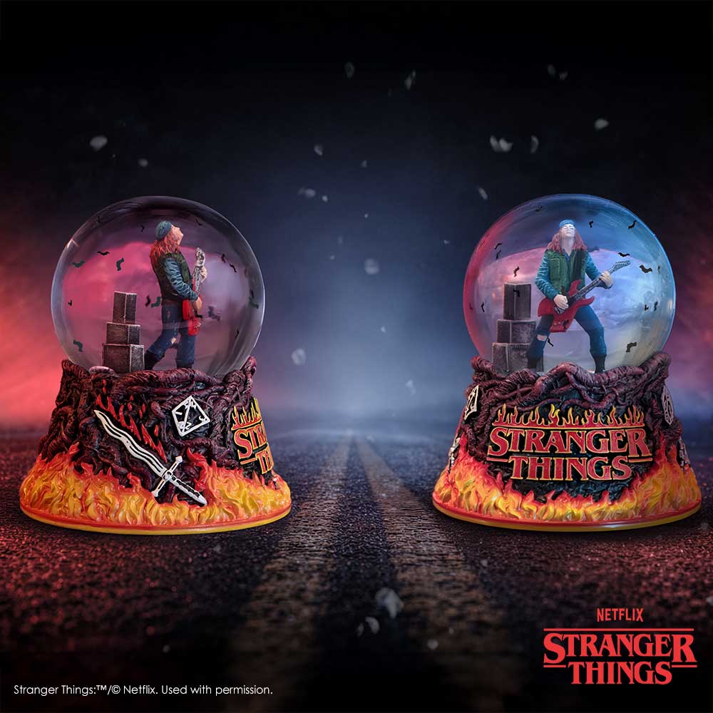 Stranger Things Eddie’s Sacrifice snow globe by Nemesis Now featuring a detailed scene inside a 14.5cm glass globe.