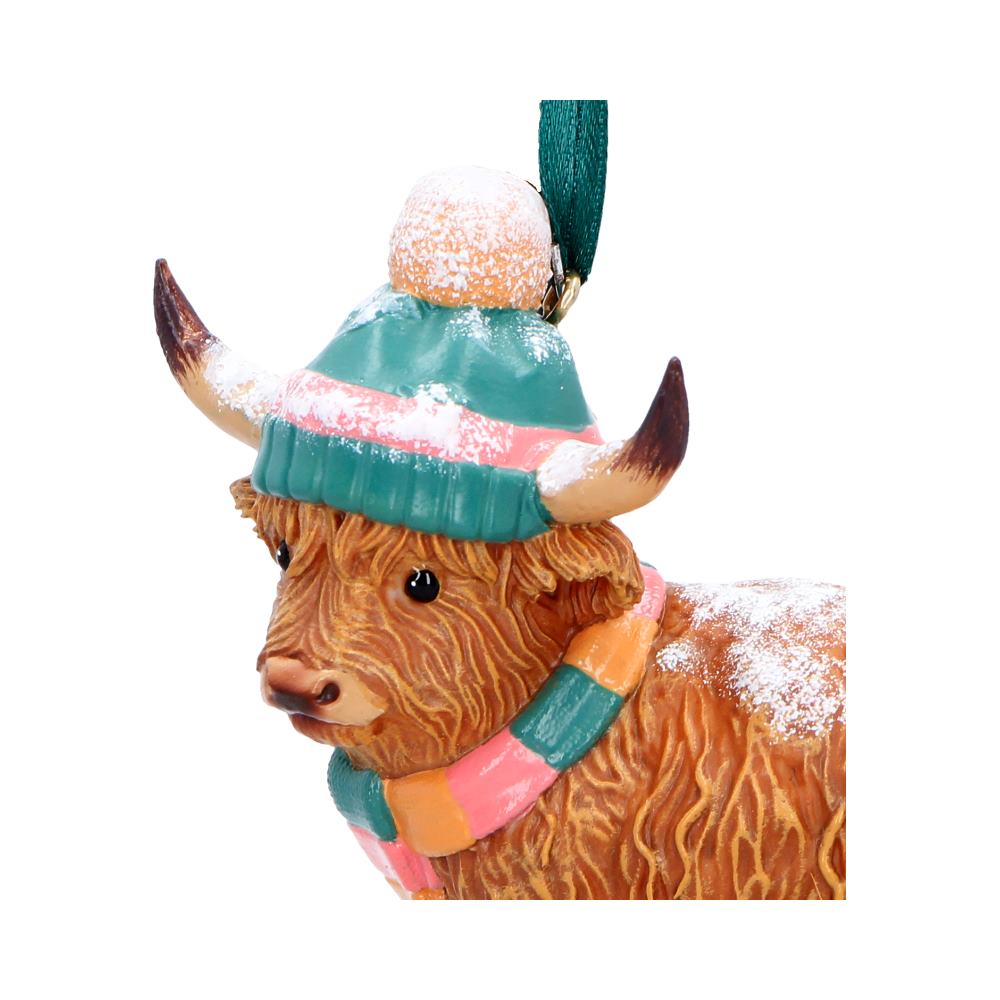 Winter Highland Cow Snowfall Hanging Ornament 8.3cm