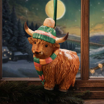 Winter Highland Cow Snowfall Hanging Ornament 8.3cm
