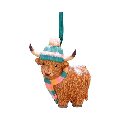 Winter Highland Cow Snowfall Hanging Ornament 8.3cm