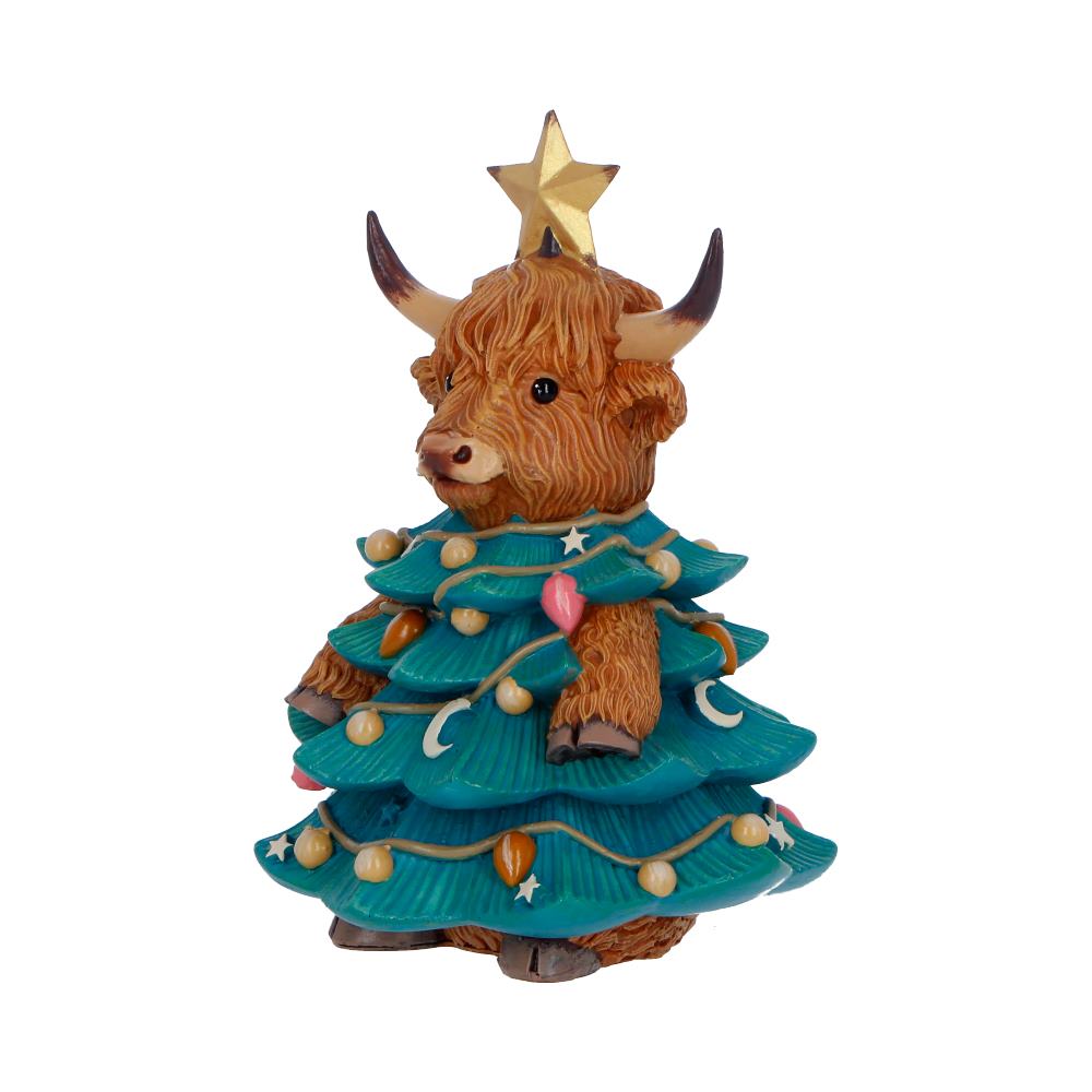 Winter Highland Cow Tree figurine by Nemesis Now, 13.5cm, featuring a detailed Highland cow design for festive décor.