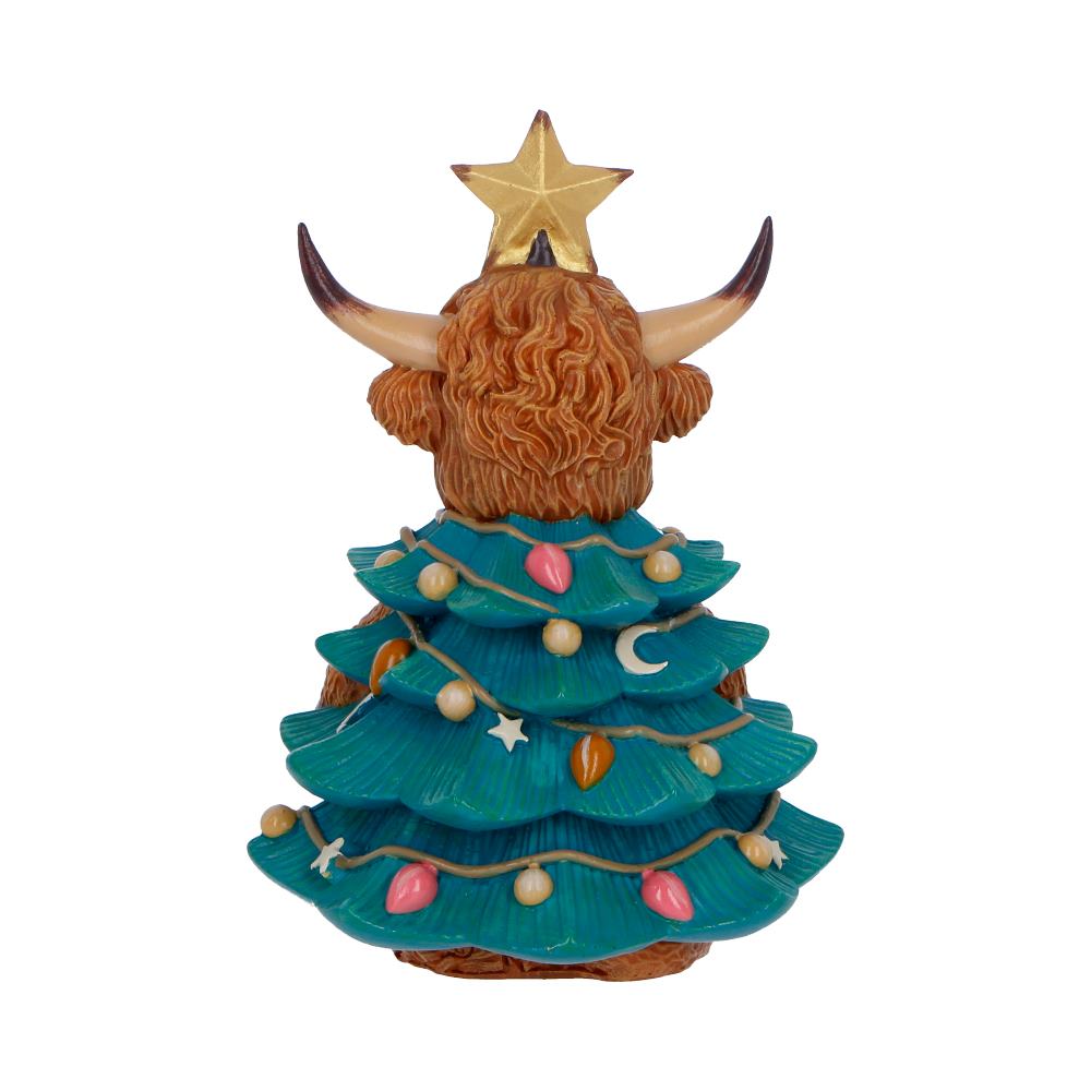 Winter Highland Cow Tree figurine by Nemesis Now, 13.5cm tall, detailed Highland cow sculpture with winter scene design.