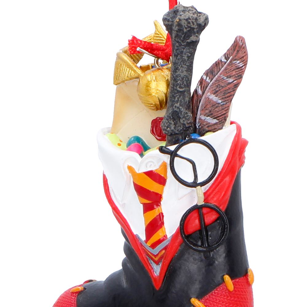 Harry Potter Harry uniform hanging ornament by Nemesis Now, 8.3cm, featuring a detailed Harry Potter-themed stocking ornament display.