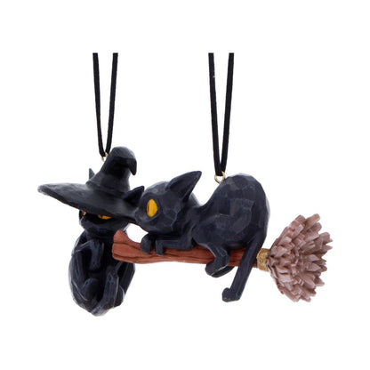 Set of two 7cm Curse and Claw Halloween cats hanging ornaments by Nemesis Now with spooky, detailed cat designs.