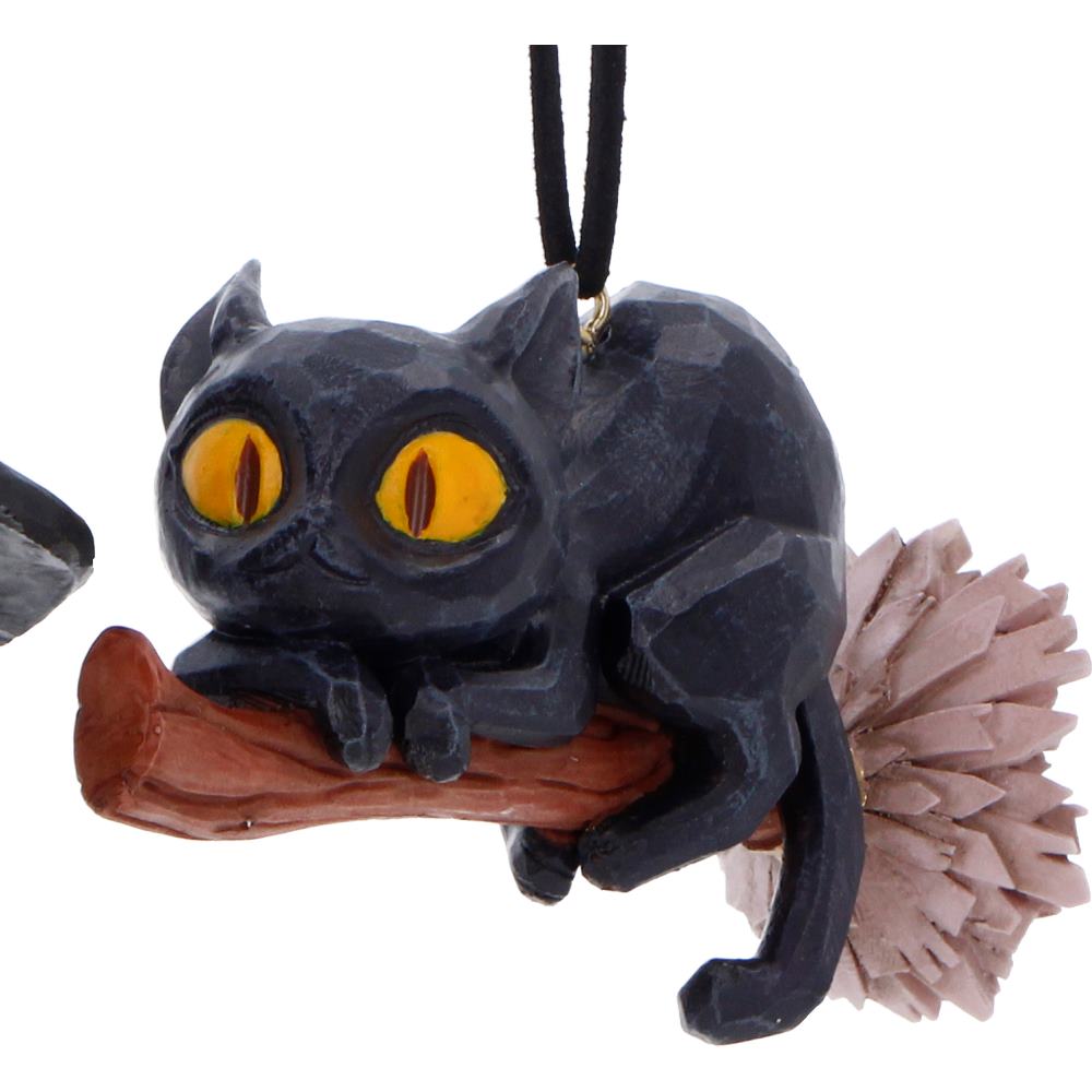 Set of two Curse and Claw Halloween Cats hanging ornaments by Nemesis Now, each 7cm tall, featuring spooky cat designs with hanging loops.