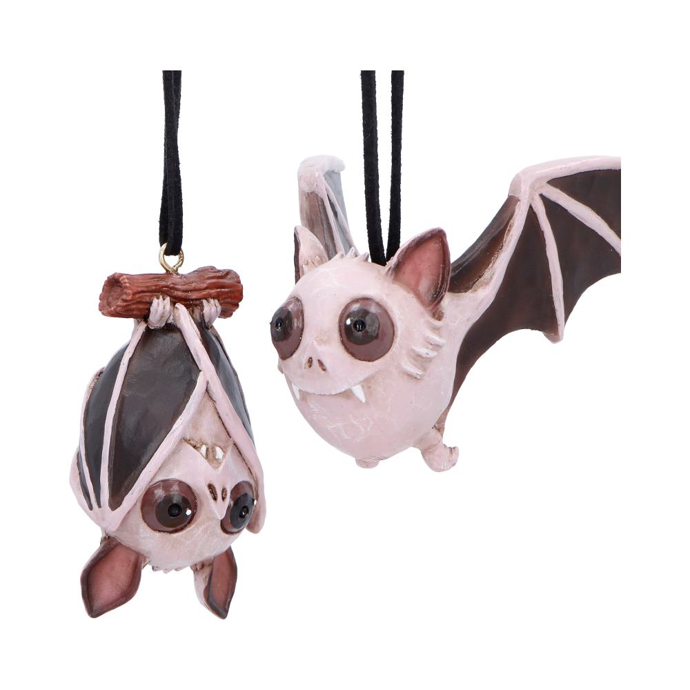 Set of two Halloween hanging ornaments by Nemesis Now, featuring spooky designs, each approximately 6.7cm tall.