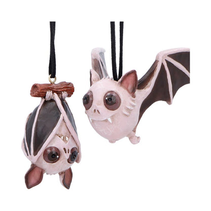 Set of two Halloween hanging ornaments by Nemesis Now, featuring spooky designs, each approximately 6.7cm tall.