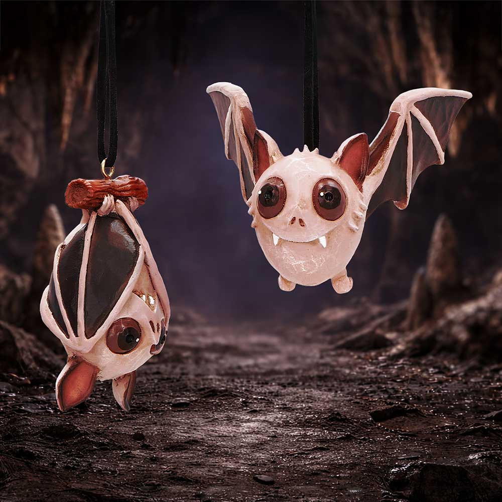 Set of two Sneak and Peak Halloween hanging ornaments by Nemesis Now, featuring spooky designs, 6.7cm tall, decorative Halloween decor