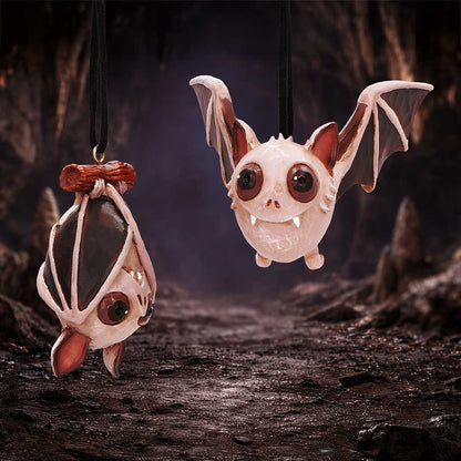 Set of two Sneak and Peak Halloween hanging ornaments by Nemesis Now, featuring spooky designs, 6.7cm tall, decorative Halloween decor