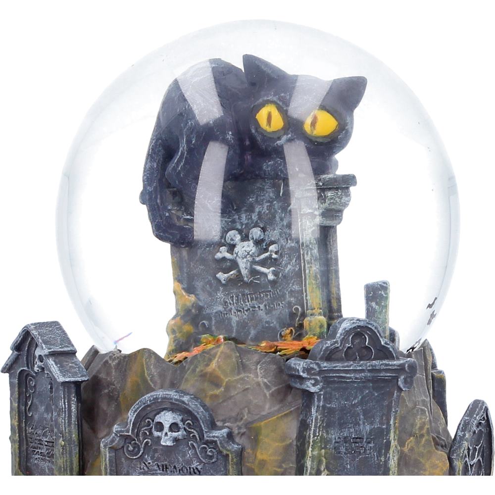 Pumpkin Patch Halloween cat snow globe by Nemesis Now featuring a festive autumn scene with a black cat and pumpkin decorations.