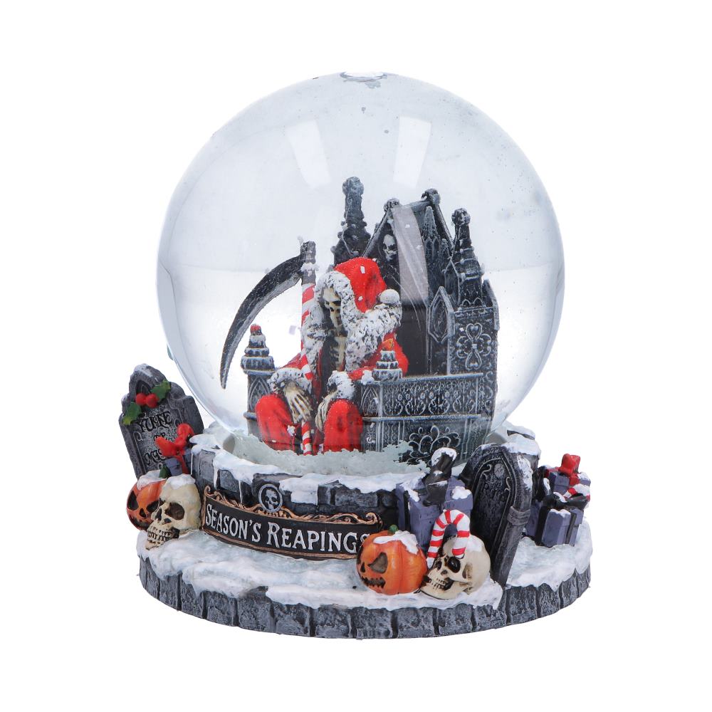 Nemesis Now Silent Nightmares Seasons Reapings snow globe featuring spooky winter scene with intricate design and festive details.