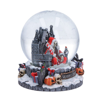 Nemesis Now Silent Nightmares Seasons Reapings snow globe featuring a detailed winter scene with spooky Nightmare-themed elements.