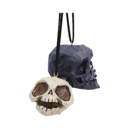 Set of two Grim and Grin hanging ornaments by Nemesis Now, featuring spooky 5.2cm decorative hanging ornaments with detailed designs.