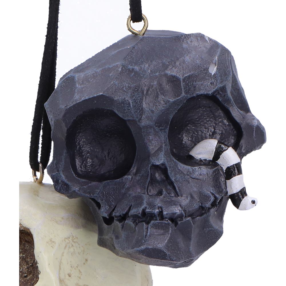 Set of two Grim and Grin hanging ornaments by Nemesis Now, 5.2cm, featuring spooky, detailed face designs for Halloween decor.
