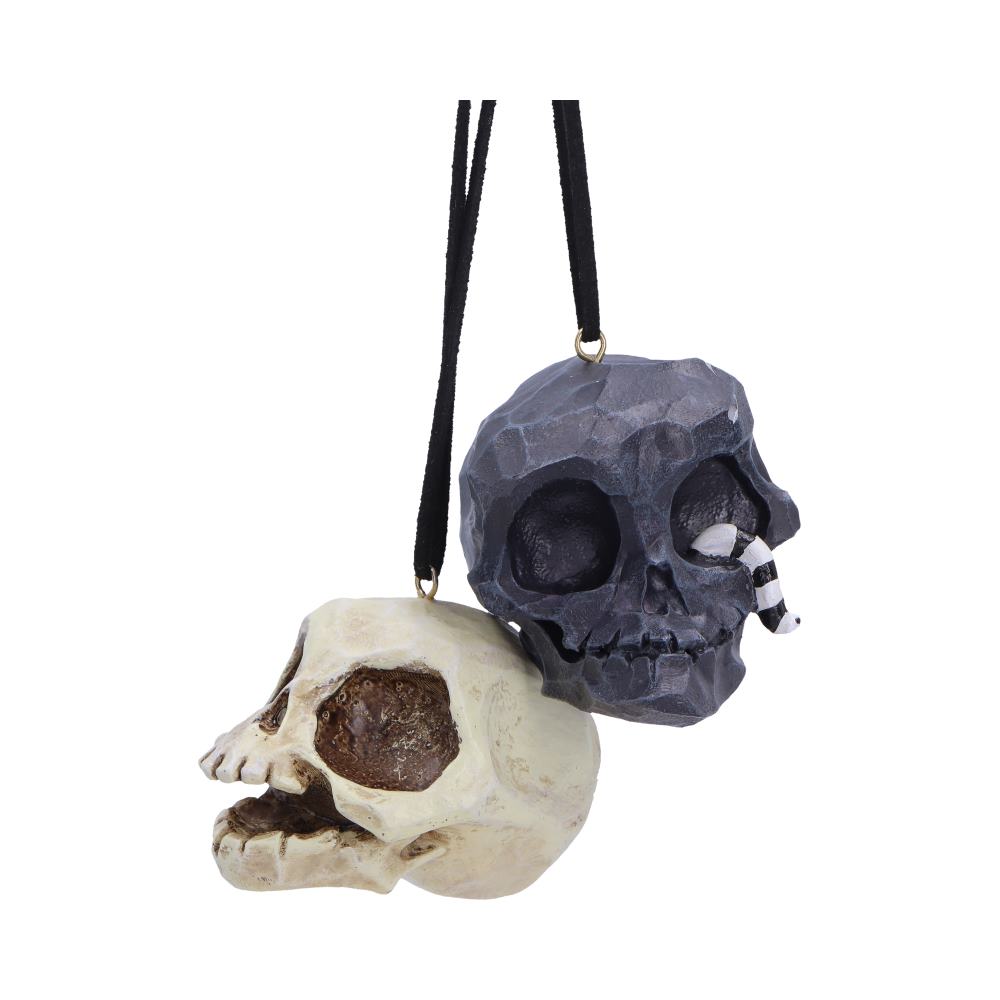 Set of two Grim and Grin hanging ornaments by Nemesis Now, featuring spooky 5.2cm decorative hanging ornaments with detailed designs.