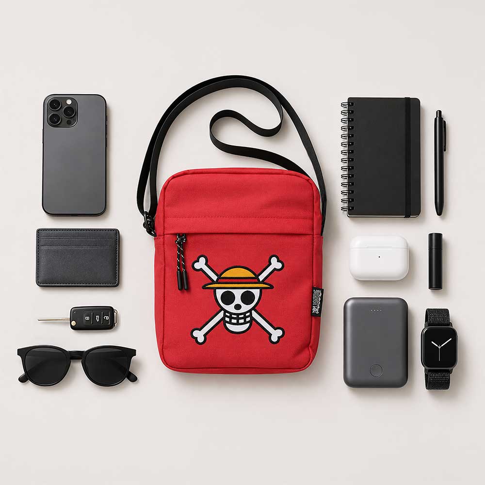 One Piece Luffy Jolly Roger Crossbody Bag (Red) 22.8cm