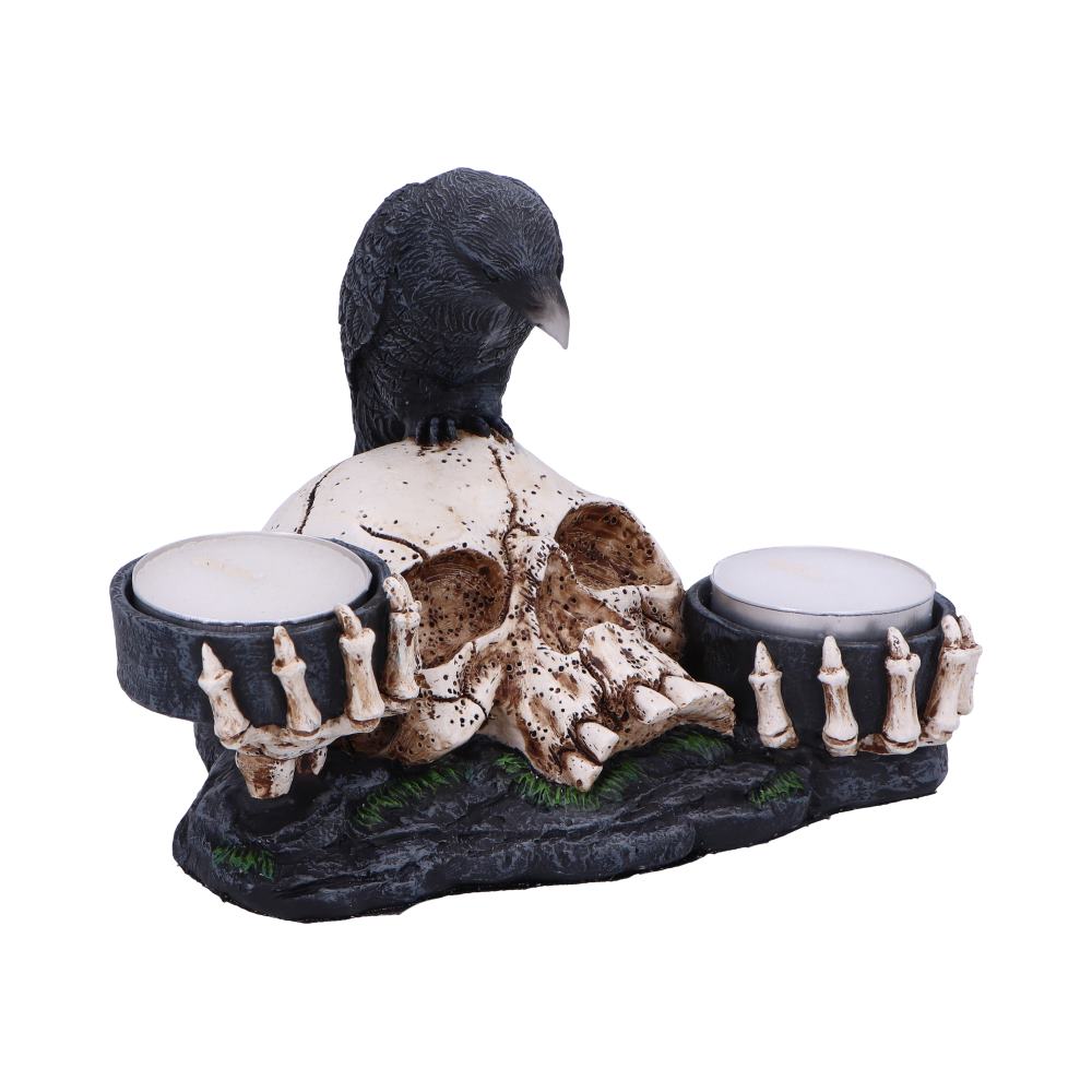 Nevermore Raven and Skull Candle Holder 15cm