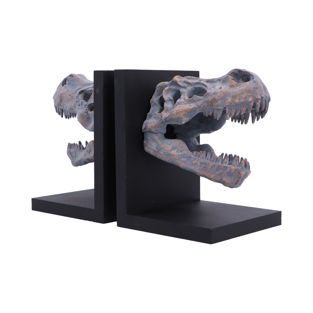 Nemesis Now T. Rex Skull bookends, 17.1cm, featuring detailed dinosaur skull design, perfect for book display and decor.