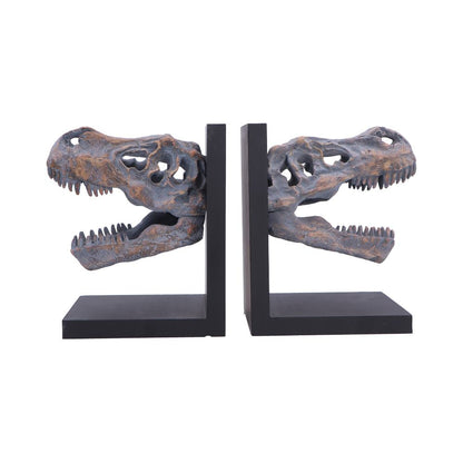 Nemesis Now Tyrannosaurus Rex skull bookends, 17.1cm tall, featuring detailed dinosaur skull designs for book organization and decor.