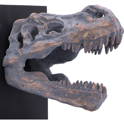 Nemesis Now T. Rex skull bookends, 17.1cm tall, featuring detailed dinosaur skull design for sturdy book support and decor.