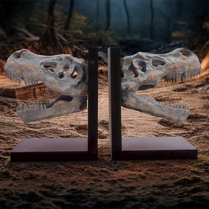 Nemesis Now T. Rex skull bookends, 17.1cm tall, featuring detailed dinosaur skull design for book organization and decor.