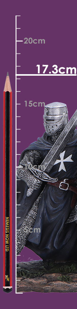 Nemesis Now Knight Hospitaller figurine, 17.3cm tall, detailed medieval warrior sculpture with armor and shield.